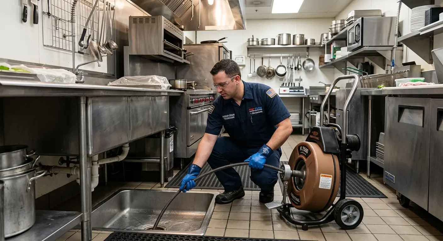 Commercial drain cleaning service in a restaurant kitchen in Slippery Rock