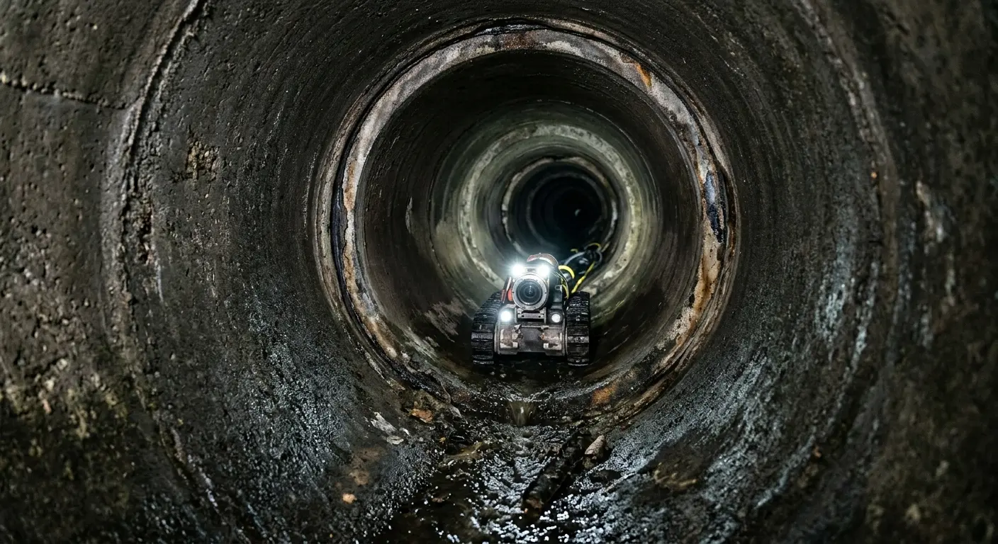 Robotic sewer camera inspecting pipe interior for Sewer Line Cleaning in Slippery Rock